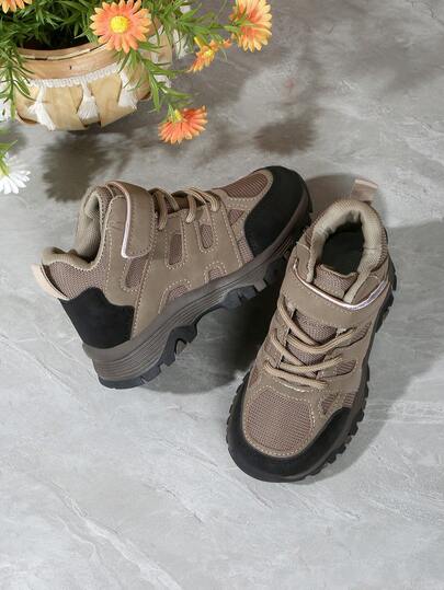 1 Pair Kids Hiking Shoes, Autumn New Mid-Top Outdoor Boys Shoes, Hook And Loop Convenient Outdoor Sports Shoes