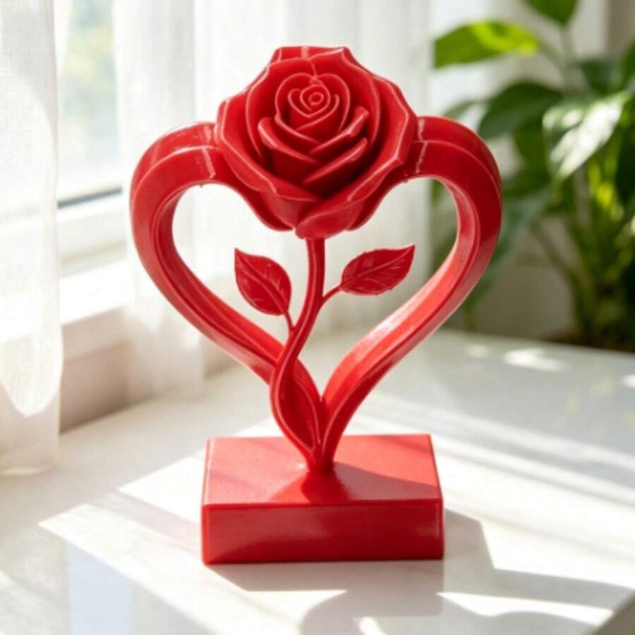 熱銷 2D 印花紅玫瑰心形裝飾品，創意情人節禮物，送給妻子、愛人、女朋友