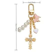 Fashionable Cross Faux Pearl Butterfly Heart Keychain Bag & Phone Pendant - Pink - View 6