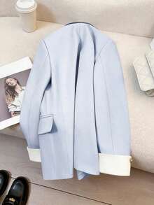 Elegant Button Blazer, New Casual Chic Design - Baby Blue - View 6