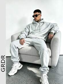 GRDR American Minimalist Basic Gray Loose Hoodie & Jogger Pants Casual Set For Men - Grey - View 1
