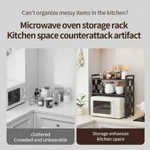 1pc Double-Layer Microwave Oven Rack, Detachable And Stackable Kitchen Storage Rack, Countertop Organizer, Perfect For Kitchen Storage, Kitchen Utensil Storage, Kitchen Decoration, And Dining Room Decoration. - Multicolor - View 2