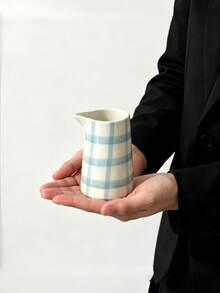 1pc Striped Plaid Milk Jug, Minimalist Ins Style Artistic Hand-Painted Line Striped Plaid Ceramic Milk Pitcher, Kitchen Storage Coffee Milk Pot, Miscellaneous Storage Jar - Multicolor - View 1