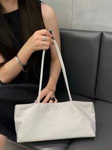 韓系時尚百搭小眾設計 Ins 風大容量尼龍腋下單肩包 女款旅行收納包 休閒通勤出遊日常購物包 - 淺灰色 - 查看 2