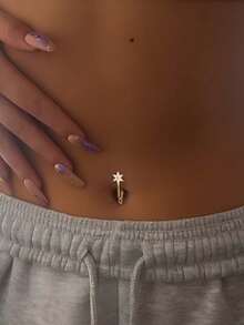 1pc 925 Sterling Silver Threaded Flat Head Navel Piercing, With Tassel Chain And Rhinestone Inlay, Suitable For Daily Wear, Exquisite Gift Choice - Single Earring Accessories - View 3
