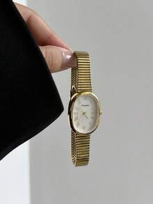 金色橢圓形女款石英手錶，時尚優雅設計，適合日常配戴，生日與畢業禮物 - 金色 - 查看 1