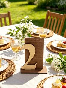 1-20 Rustic Wooden Table Number Signs, Arched Handwritten Style Wedding Reception Seat Number Plates, Farmhouse Style Banquet Bridal Shower Party Table Centerpiece Decor - Multicolor - View 2