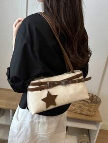 New Fashion Belt Decor Handbag/Shoulder Bag, Suitable For Party, Gathering, Outing, Vacation, Shopping And Daily Use, Can Store Coins, Phone - White - View 5