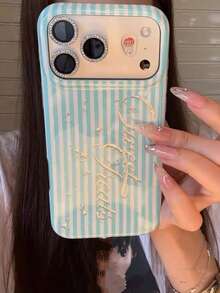 粉色條紋亮片英文字母手機殼，適用於 Apple 17 Pro Max、New 17、16 PM、15 P、16 Pro、15、17 Pro、18、18 Pro Max，甜美風、高級感、簡約、防摔、全包覆 - 藍色 - 查看 2