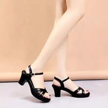 Women's Chunky Heel Sandals, Elegant Summer New Style Versatile Fashion High Heels - Black - View 5