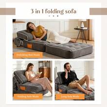 [Sillón Puf Plegable, Sofá Cama Plegable, Sillón Futón Plegable para el Suelo, Cómodas Sillas Reclinables Portátiles Convertibles para Sala de Estar y Dormitorio. En el lugar - Gris + Pana + Espuma - Ver 4
