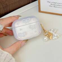 Pink/Silver Epoxy Bowknot Wireless Bluetooth Earphone Case Compatible With Apple For AirPods Pro3/4th Gen/3rd Gen Pro/Pro2 Anti-Drop Bluetooth Earphone Protection Bowknot Pendant Gift For Girlfriend - Clear - View 4