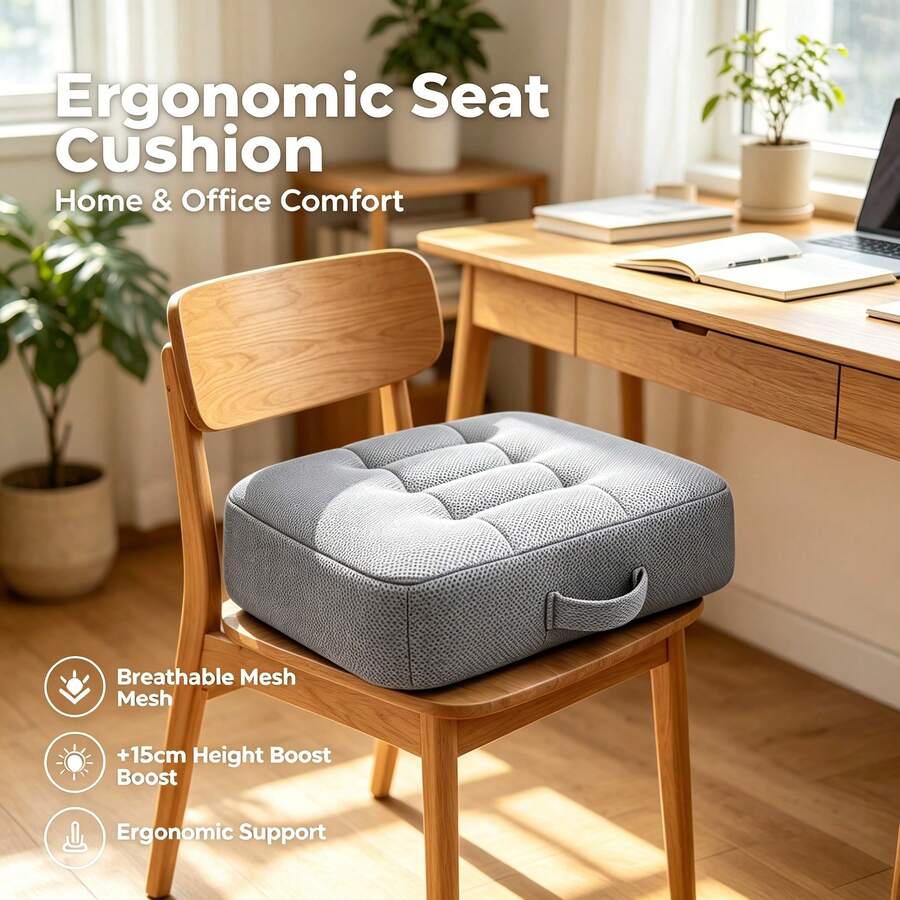 1pc Thickened Height-Increasing Seat Cushion, Portable Hand-Carry Design, Ergonomic Support, Comfortable Foam Material, Breathable, Suitable For Office, Home Decor, Driving, Holiday Gifts And More - Square Thick Seat Cushion - View 1