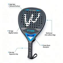 CWIN SNIPER Padel Racket, 1K High Rigidity Carbon Fiber Cortex Shock Absorbing Core Large Sweet Spot Non-Slip Grip Lightweight Paddle Tennis Racquet With Protective Carry Bag For Beginner Intermediate Players - Multicolor - View 9