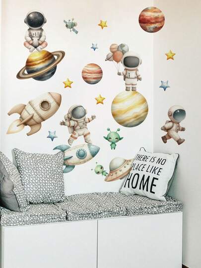 1pc/2pcs, Multi-Style, Children's Room Decorative Wall Stickers, Animal Peeking/Cartoon Dinosaur/Blue Airplane Bear/Educational Astronaut Space Planet Wall Stickers, PVC Self-Adhesive Removable, Suitable For Study, Dining Room, Living Room, Bedroom Home Walls