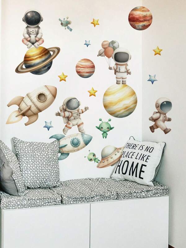 1pc/2pcs, Multi-Style, Children's Room Decorative Wall Stickers, Animal Peeking/Cartoon Dinosaur/Blue Airplane Bear/Educational Astronaut Space Planet Wall Stickers, PVC Self-Adhesive Removable, Suitable For Study, Dining Room, Living Room, Bedroom Home Walls