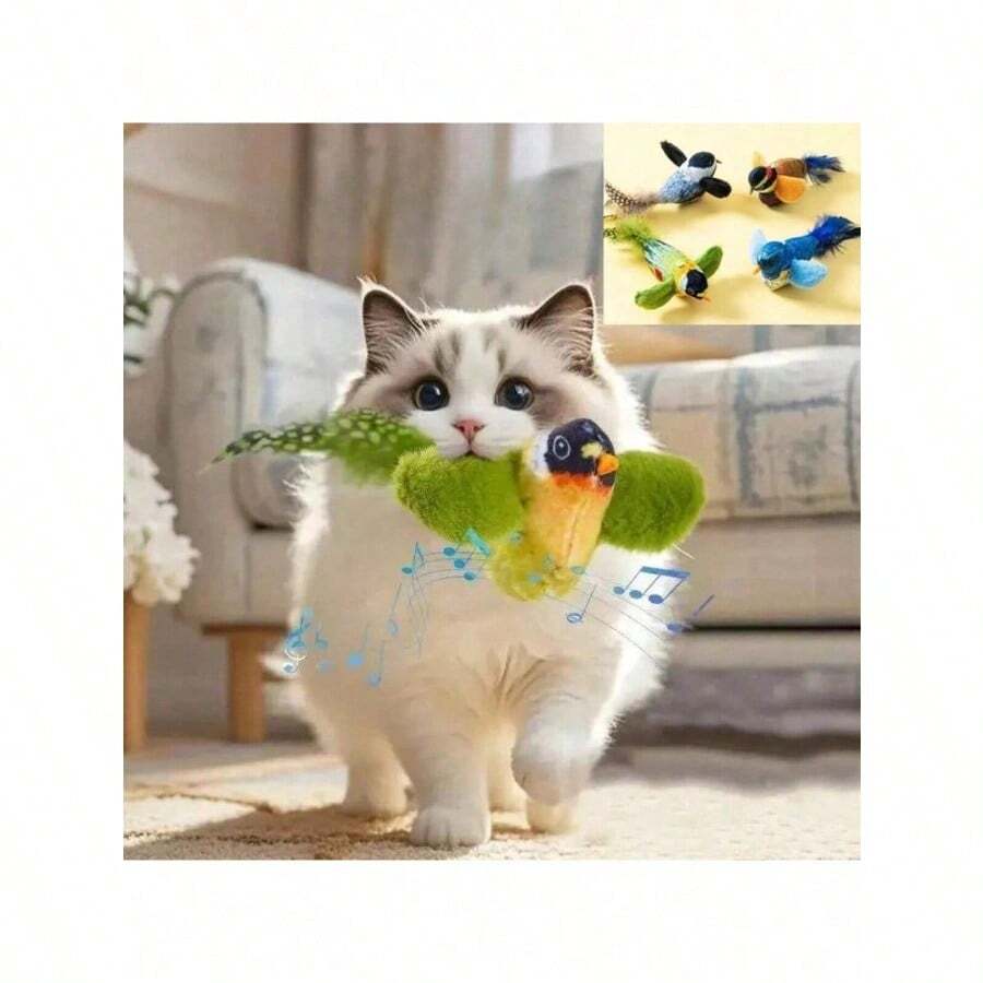 1pc/2pcs Cat Doll - Realistic Chirping Bird, Self-Entertainment To Relieve Boredom, Interactive Cat Doll, Hanging Squeaky Plush Bird Doll With Artificial Feathers, Kitten Chirping Bird Doll, Feather Color And Length May Vary