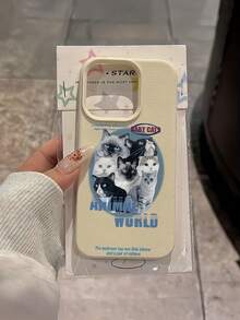 1件 白色貓咪框架極簡個性化 TPU 防震全包覆手機殼，適用於 Apple 18 17 16 15 14 13 12 11 Pro Max Air 及系列 - 彩色 - 查看 2