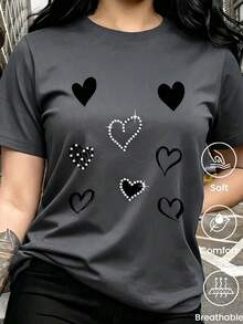 Camiseta femenina de manga corta con cuello redondo, tejido ligero y cómodo, corte versátil ideal para uso diario, salidas y combinaciones sencillas en temporada cálida - Gris Oscuro - Ver 1
