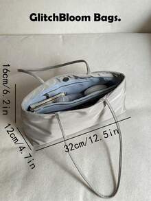尼龍腋下托特包 大容量通勤單肩包 附小化妝包 無吊飾 輕量日常手提包 - 灰色 - 查看 8