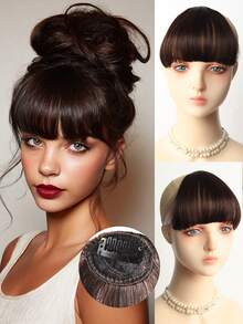 Women's Clip-In French Bangs Hair Piece, No Sideburns, Synthetic Hair, Natural Style, Heat-Resistant Fiber, Lightweight Invisible Clip-In Hair Accessory - Multicolor - View 12