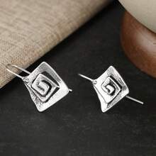 Vintage Geometric Hollow Circle Drop Earrings, Minimalist Sophisticated Vibe Accessory, Daily Date Wear Women's Gift Jewelry - Silver - View 7