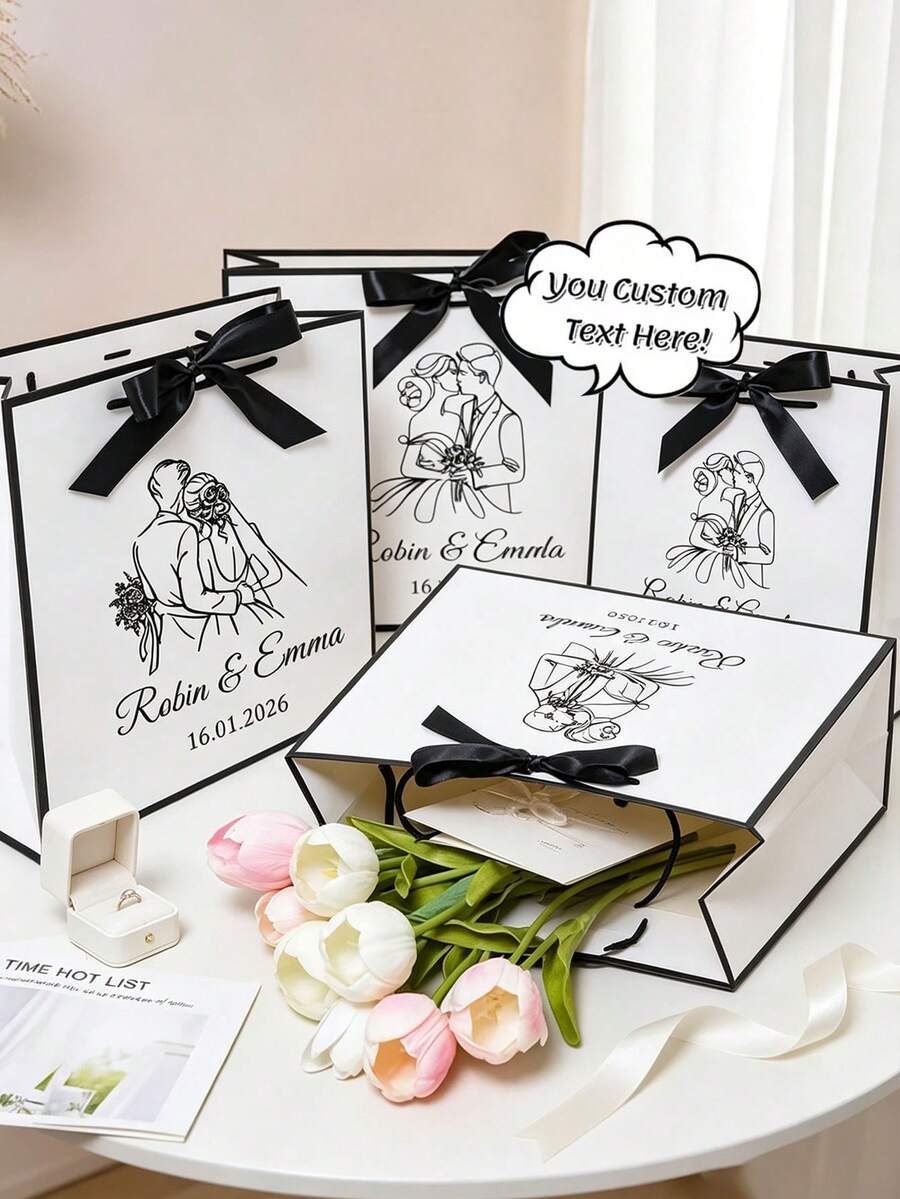 Customized Gift Bags, Personalized Gift Bags With Name, Gift Box Alternative, Bridesmaid Gift Box, Ribbon Tied Gift Bags, Wedding Party Favors, Customized Birthday Gift Packaging, Wedding Gift Bags, Engagement Gift Bags, Christmas Gifts - Multicolor - View 1