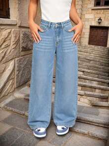 Teen Girl Light Blue Casual Straight Leg Denim Jeans - Baby Blue - View 2