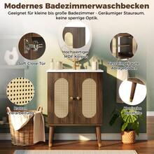 61cm Freestanding Bathroom Cabinet With Breathable Rattan Doors, Fixed Shelves & Large Storage Space Under Ceramic Washbasin, Faucet Not Included - 核桃 - 查看 6