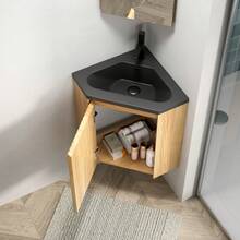 Bathroom Vanity Unit Black And Natural Wood - Space Saving - Black and Natural - View 4