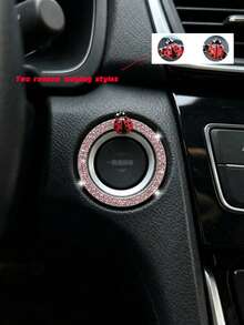 Anillo decorativo de arranque de un toque para coche con diseño de mariquita, decoración interior con incrustaciones de strass, pegatina decorativa universal para botón de interruptor de encendido - A - Ver 13