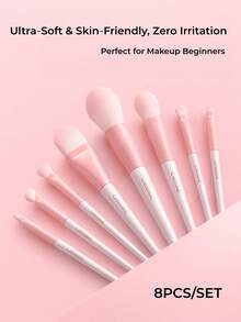 OEIEZ 8pcs Dual-Ended Multi-Function Makeup Brush Set With Gift Box, Suitable For Foundation, Liquid/Powder/Concealer/Cream/Blush Blending, Gift For Girls And Women, Gray Rose Color - Pink - View 6