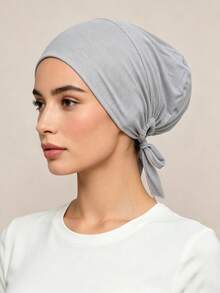 1 pieza Sombrero de mujer de unicolor con cordón, pañuelo elástico con forro interior - Gris claro versión mejorada - Ver 3