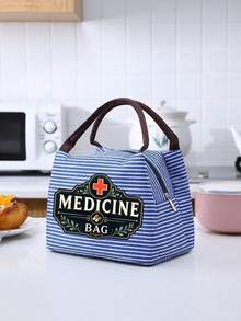 Striped Medicine Bag With "Medicine Bag" Text And Pill Bottle Pattern - Compact Pill Storage Bag And First Aid Kit, Portable Medication Storage Solution For Daily, Outdoor And Dorm Use, Multi-Functional Fabric First Aid Bag Designed For Health-Conscious And Frequent Travelers, Suitable For Travel And Outdoor Activities - Multicolor - View 8
