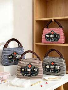 Striped Medicine Bag With "Medicine Bag" Text And Pill Bottle Pattern - Compact Pill Storage Bag And First Aid Kit, Portable Medication Storage Solution For Daily, Outdoor And Dorm Use, Multi-Functional Fabric First Aid Bag Designed For Health-Conscious And Frequent Travelers, Suitable For Travel And Outdoor Activities - Multicolor - View 7