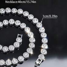 1pc Hip Hop Round Rhinestone Fashion Shiny Men's Women's Design Chain Necklace Party Jewelry Daily Wear Necklace Bracelet, Great New Year Gift, Outfit Highlight, Zinc Alloy Material Fashion Accessory - Round - View 8