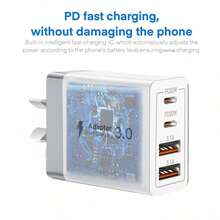 55W High-Speed Dual Port Charger, Equipped With 1 USB-A Port And 1 USB-C Port, Compatible With IPhone 17/16/15/14/13/12/11 Series, Compatible With Samsung Galaxy S26/S25/S24/S23 Series, Suitable For Home, Office And Travel Use. USB Charger, 4 Ports, 2A+2C, Wall Charger, Australian Standard Plug, Fast Charging, PD+QC, Multi-Port Power Adapter, 4-In-1 Portable Charger - AU Plug(220-240V) - View 5
