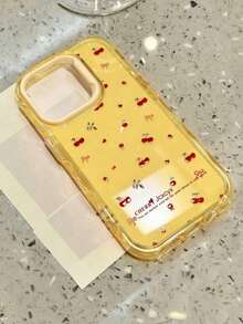 1件可愛櫻桃配色波浪果凍手機殼，適用於 iPhone 17 Pro Max 15 16 14 Pro 13 12 11 Plus，柔軟皂感背蓋，禮物 - 黃色 - 查看 4