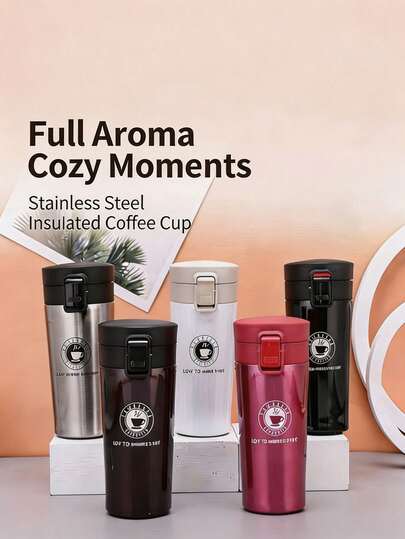 [Capacity] One-Touch Pop-Up Lid Coffee Tumbler, 304 Stainless Steel Leakproof Travel Mug With Built-In Filter, Vacuum Insulated Thermal Cup For Hot & Cold Drinks, Portable Drinkware For Office, Commute & Outdoor