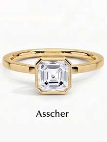 MOUSHEENIA Classic 1ct/2ct/3ct Multi-Shape Moissanite Bezel-Set Engagement Ring 925 Sterling Silver 18K Gold Plated Single Stone Women's Delicate Wedding Band - Yellow Gold - View 16
