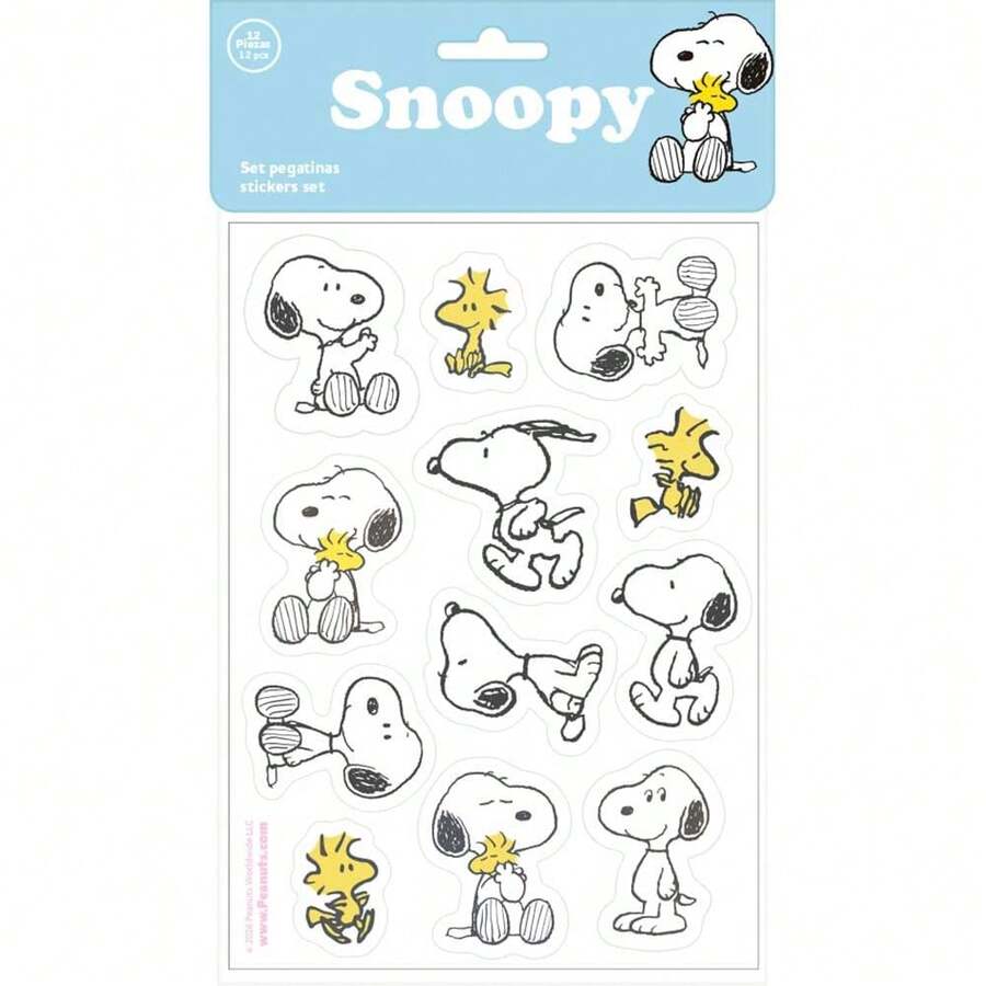Safta SNOOPY 史努比貼紙套裝,吸塑包裝,內含12張貼紙,12種不同設計,適用於筆記本和學習用品的裝飾貼紙,返校季必備,官方授權,尺寸為10.5x14.8厘米 - 貼紙套裝 - 查看 1