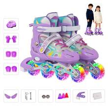 Adjustable Inline Skates For Kids With 8 LED Light-Up Wheels, Complete Set With Helmet And Pads, Breathable Beginner Skates, Ideal Gift, 2 Sizes Available, Available In Multiple Colors - Purple - View 11