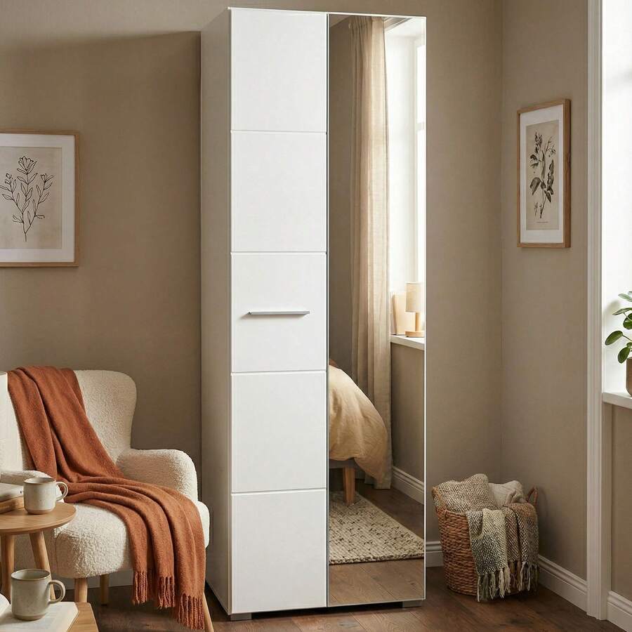 Dmora Griante - Guardaroba 2 Ante, 60x193h cm Bianco, Appendiabiti - Bianco - Visualizzare 1