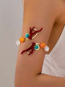 1pc Burgundy Coral Shell Arm Cuff, Shell & Starfish Contrast Metal Armlet, Personalized Beach Vacation Arm Accessory - Burgundy - View 1