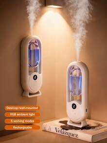 1pc White Aromatherapy Diffuser, USB Home Automatic Aromatherapy Diffuser, Rechargeable, With 7-Color LED Night Light, Blue Bell Series Essential Oil, 8 Fragrances To Choose From, Suitable For Large Spaces At Home, Bedroom, Living Room, Office, Bathroom, Pet Room, Hotel, Car. - Mist - View 1