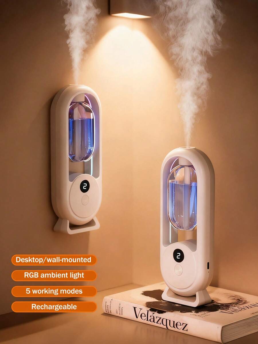 1pc White Aromatherapy Diffuser, USB Home Automatic Aromatherapy Diffuser, Rechargeable, With 7-Color LED Night Light, Blue Bell Series Essential Oil, 8 Fragrances To Choose From, Suitable For Large Spaces At Home, Bedroom, Living Room, Office, Bathroom, Pet Room, Hotel, Car. - Mist - View 1