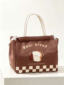 5/1pc Minimalist Square Lunch Tote Bag, Fashion Letter Print, Exquisite Plaid Hem Detail, Zipper Closure, Practical Bento Storage Bag, Suitable For Office Workers And Students, Applicable For Work, School, Picnic, Outdoor Activities And Daily Use - Multiple Colors and Styles - View 13