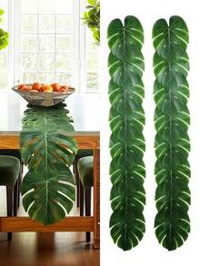 1pc Artificial Tropical Palm Leaf Tabletop Decor, Hawaiian Theme Faux Palm Leaf Tablecloth, Home Desktop Decoration, Suitable For Hawaiian, Flamingo, Summer Beach, Birthday And Aloha Party Table Skirt, Kitchen Decor - Multicolor - View 11