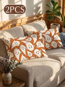1/2pcs Halloween Ghost Print Pillowcases (No Filling), Cushion Covers, Throw Pillow Covers, Single-Sided Printed, Breathable, Anti-Pilling, Cozy, Machine Washable, Halloween Deorations, Room Decor, Sofa Decor, Autumn Home Decor, Halloween Gift - Multicolor - View 13