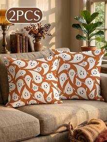 1/2pcs Halloween Ghost Print Pillowcases (No Filling), Cushion Covers, Throw Pillow Covers, Single-Sided Printed, Breathable, Anti-Pilling, Cozy, Machine Washable, Halloween Deorations, Room Decor, Sofa Decor, Autumn Home Decor, Halloween Gift - Multicolor - View 9